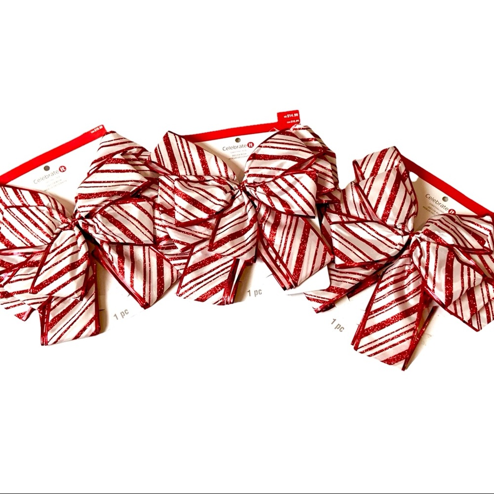 Christmas Red & White Peppermint 22” Extra Large Bows 3 Count